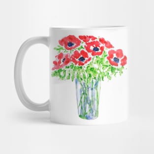 red anemones flowers ink and watercolor Mug